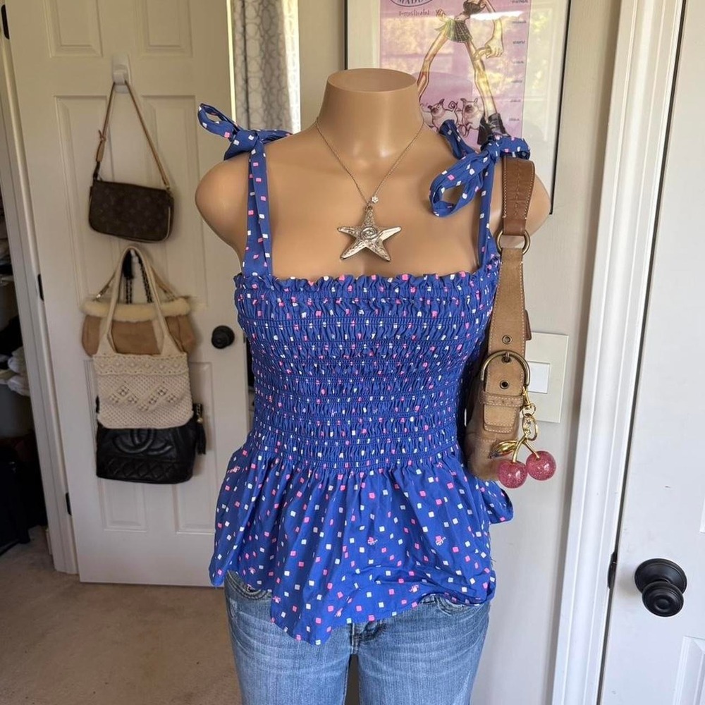 Lilly Pulitzer Rivera Blue Smocked Tie Strap Top
